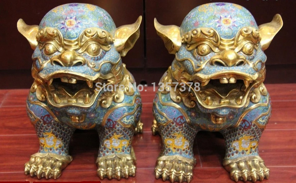 SCY shitou 00179 14 Дворцовая бронзовая медная позолота Cloisonne Feng Shui Evil Fu Foo Dogs со скидкой 30%