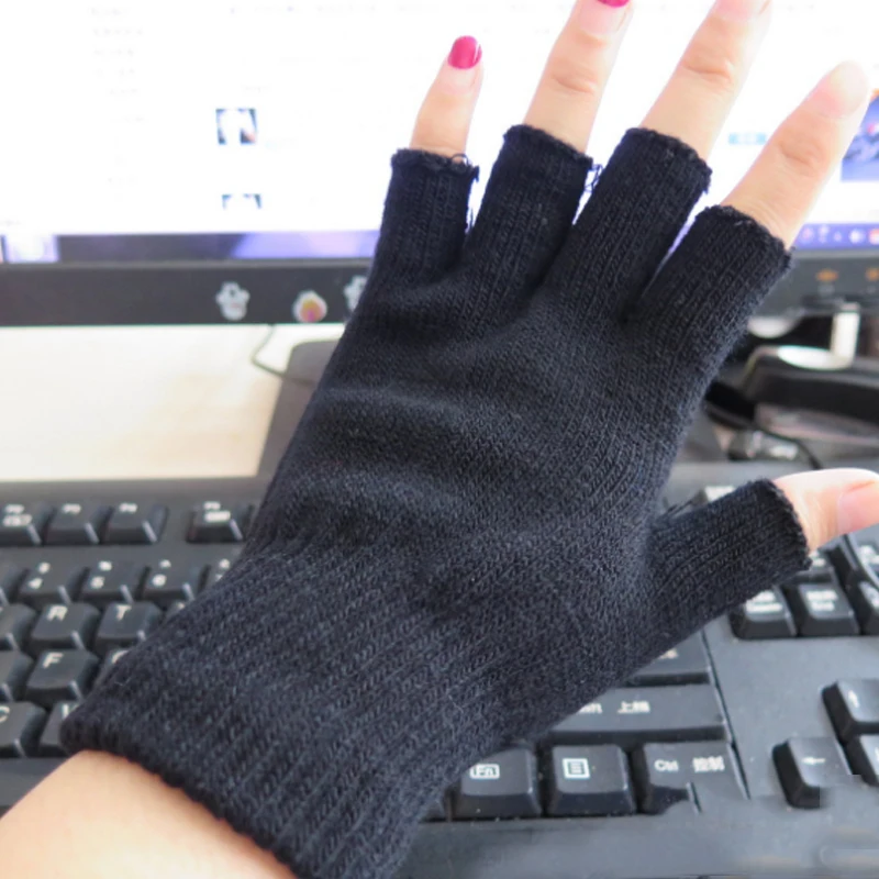 

Hot Sale 1Pair Women Men Soft Half Finger Gloves Winter Warmer Knitted Mittens Fingerless Glove Unisex 6Colors