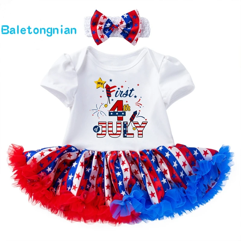 4 июля одежда для маленьких девочек детский кружевной комбинезон Petti платье