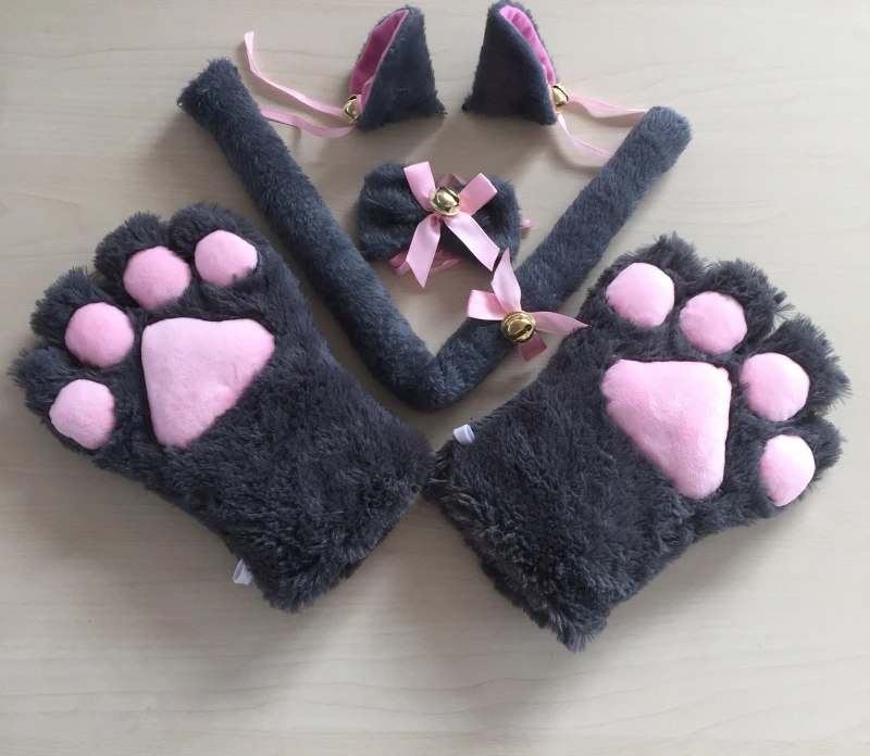 Новый аниме косплей костюм Ahri кошачьи ушки плюшевая лапа перчатки хвост