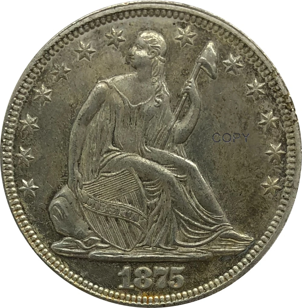 

1875 США половина доллара кюпроникль Посеребренная КОПИЯ монета