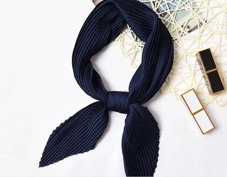 navy blue Yishine 19 цветов s морщин шейный шарф для женщин один цвет принты Мода креп платок шарфы ободок мнущийся руль обёрточная бумага - Цвет: navy blue