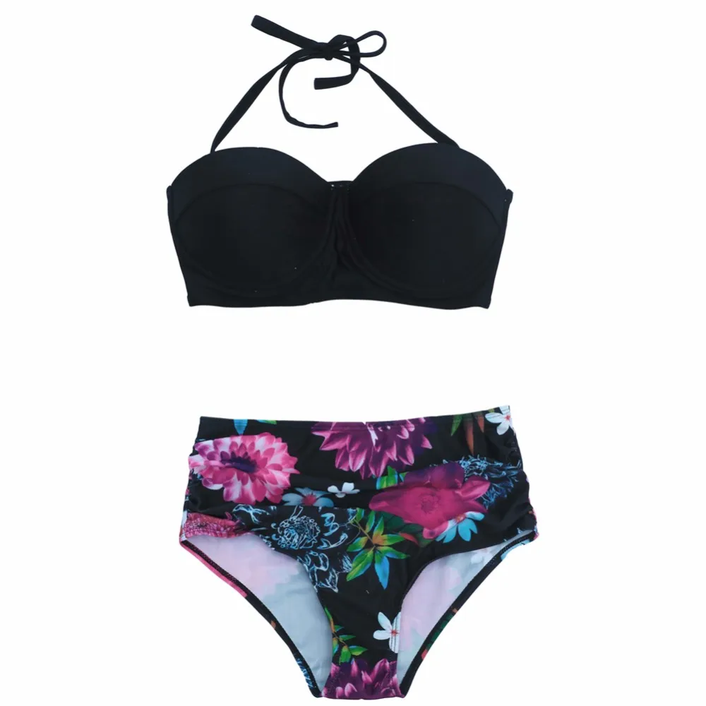 2017 High Waist Floral Print Bikini Set Women Sexy Halter Beach Bathing Suit Swimwear |