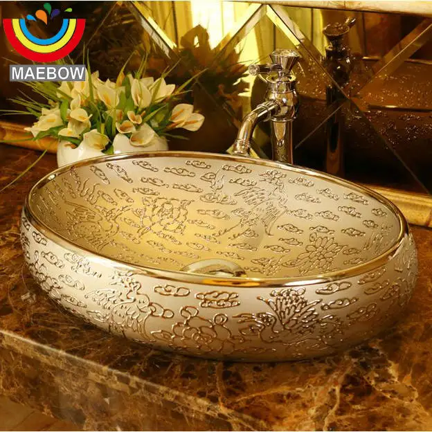 MAEBOW Роскошная золотая Полезная облака и краны Керамический умывальник овальная
