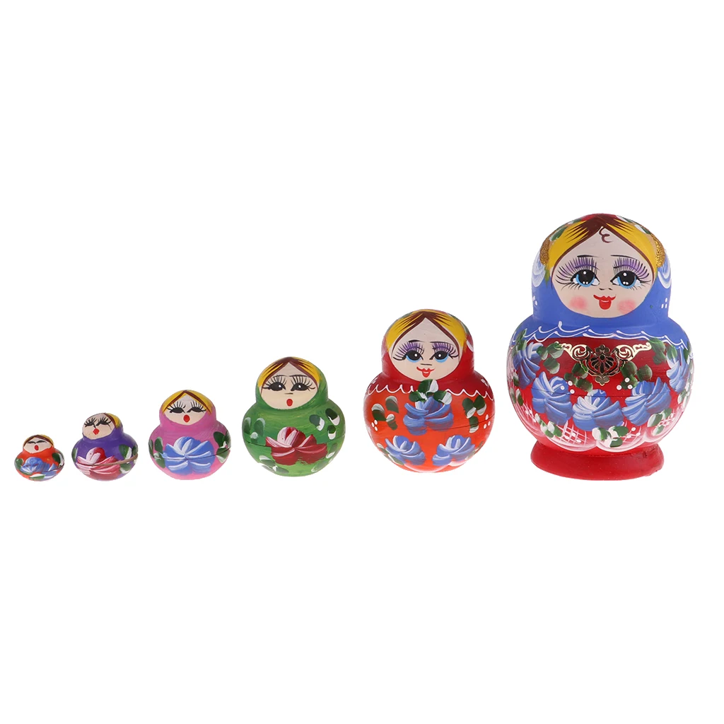

Цветная русская кукла ручной работы, деревянная Матрёшка, хромированный узор в виде цветов для девочек, 10 шт.