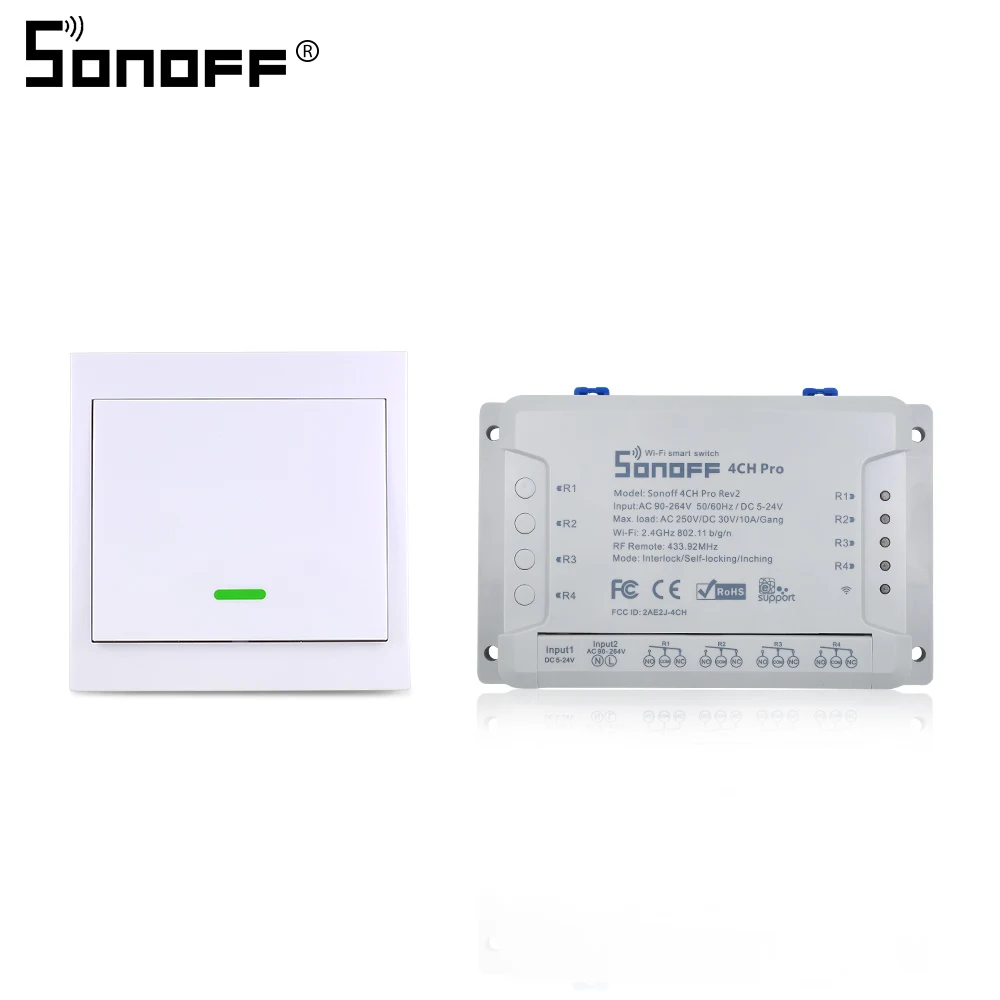 Itead SONOFF Bridge Sonoff 4ch pro r2 RF 433 МГц умный переключатель Wi-Fi с пультом дистанционного управления 433 Умный Google Home Автоматизация Alexa Совместимость - Комплект: 4CH Pro r2 and RC