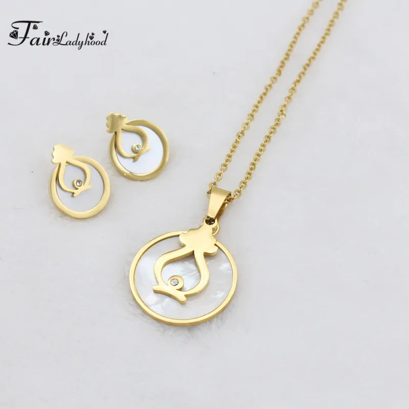 FairLadyHood Creative Style White Shell Stud Earrings Necklace Simple Golden | Украшения и аксессуары