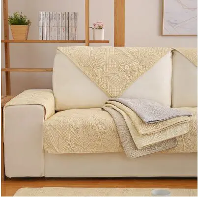 Bflower beige yellow Двусторонняя хлопковая подушка для дивана 3D Цветочный узор вышивка sofacover простой современный нескользящий чехол для дивана четыре сезона универсальный - Цвет: Bflower beige yellow