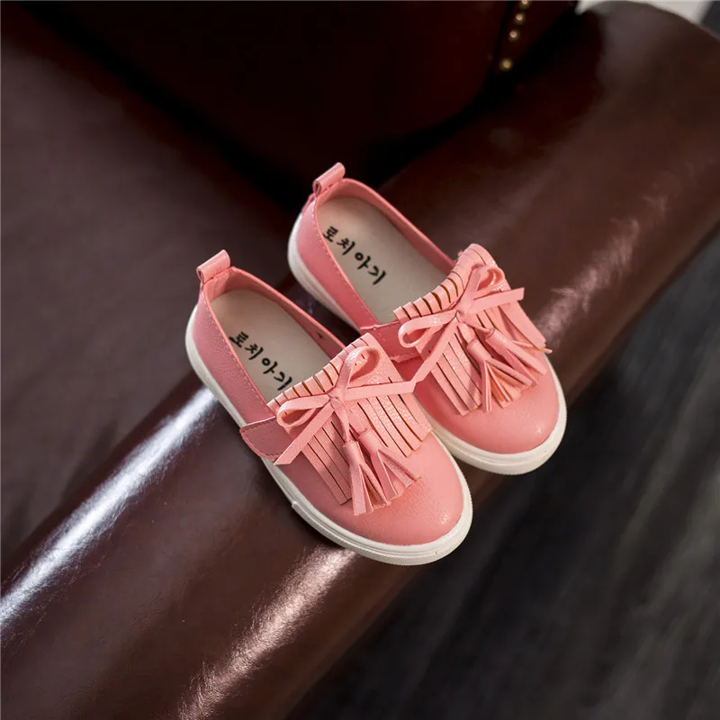Spring Autumn Girls Shoes PU Leather With Bowknot Fringes Tassels Children Fashion Sneakers Kids Slip-on Loafers For Soft | Детская