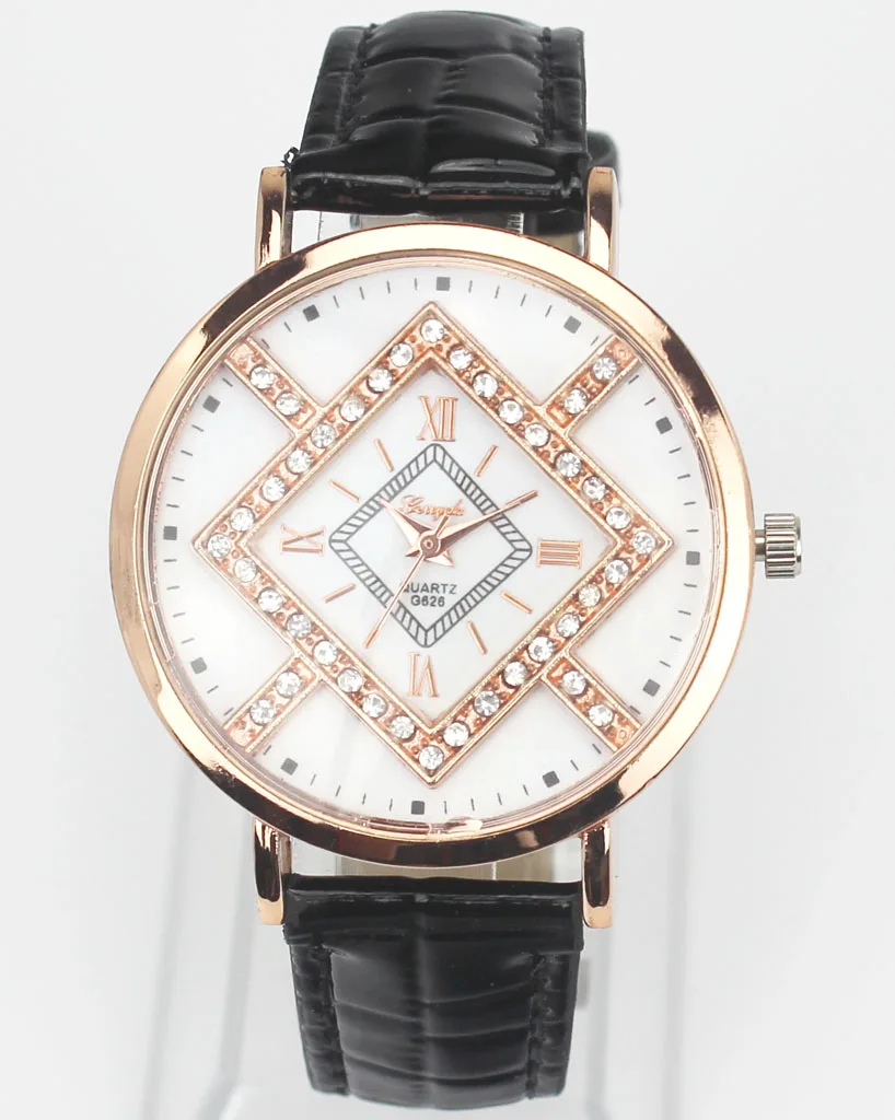 Девушки Женщины кожаный ремешок Кристалл Камень квадратное лицо Золотой корпус
