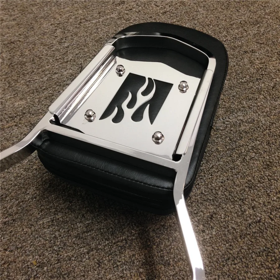 

For Kawasaki Vulcan 800 Classic VN800 1996 1997 1998-2005 Chrome Flame Rear Passenger Pillion Backrest Sissy Bar Cushion Pad Kit