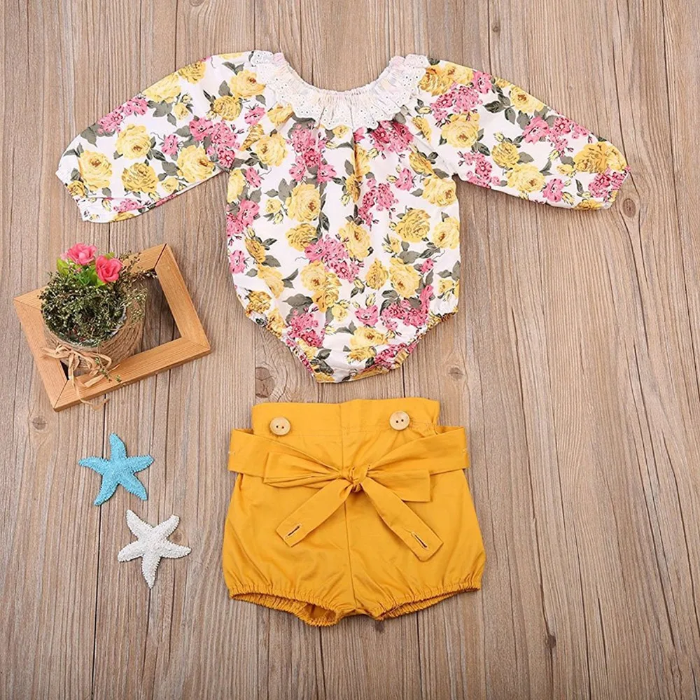 Лидер продаж милая одежда для маленьких девочек комбинезон с длинными рукавами и