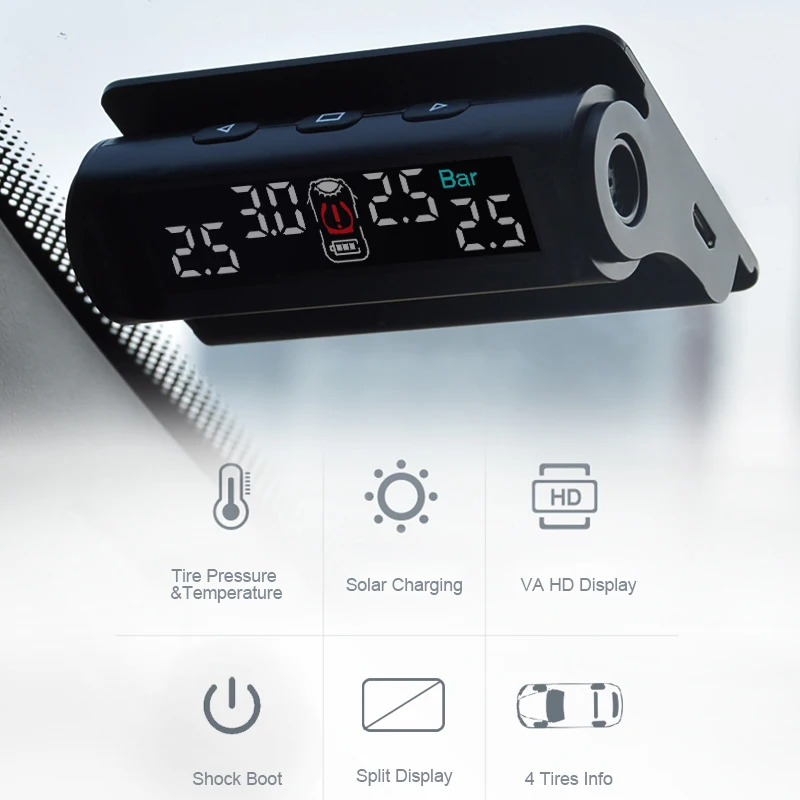 Junsun TM101 автомобильный TPMS система контроля давления в шинах Солнечная энергия HD