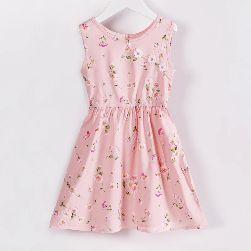 2019 Fashion Kids Girls Summer Dress O-neck Sleeveless Silk Floral A-line Elegant Cute Princess Outfits | Детская одежда и обувь