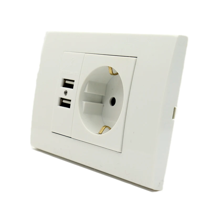 Мини розетка с заземлением 16 А евростандартная Розетка двойным USB разъемом 118 мА