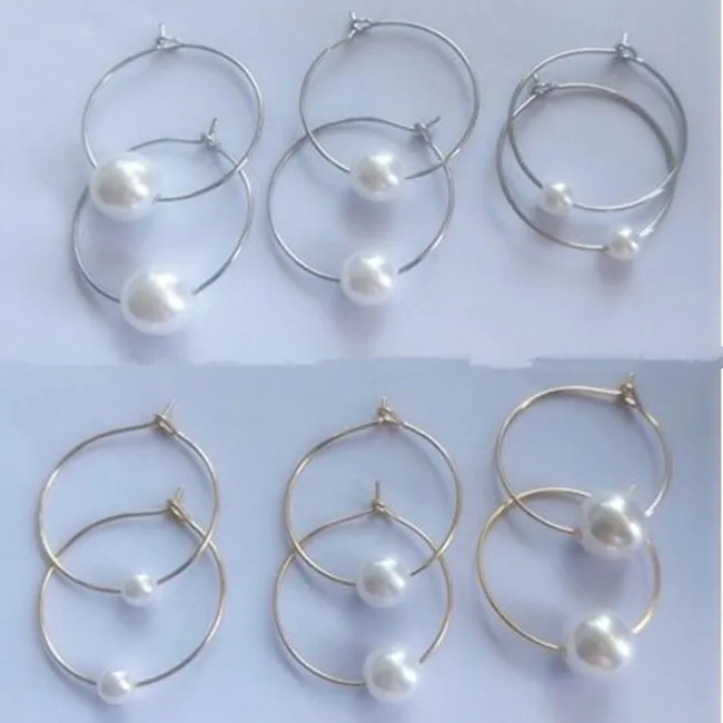 ea940 Wedding party Simple New Trendy alloy geometric Big circle imitation pearl earrings Female jewelry accessories | Украшения и