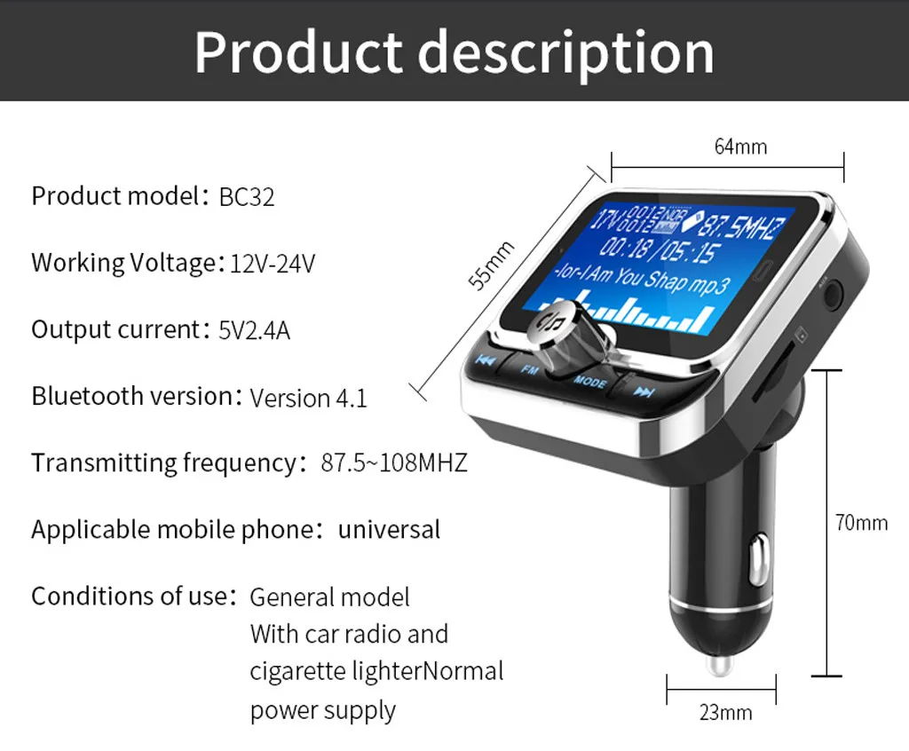 Bluetooth автомобильный комплект fm-передатчик mp3-плеер радио передатчик адаптер USB зарядное устройство TF карта AUX аудио вход