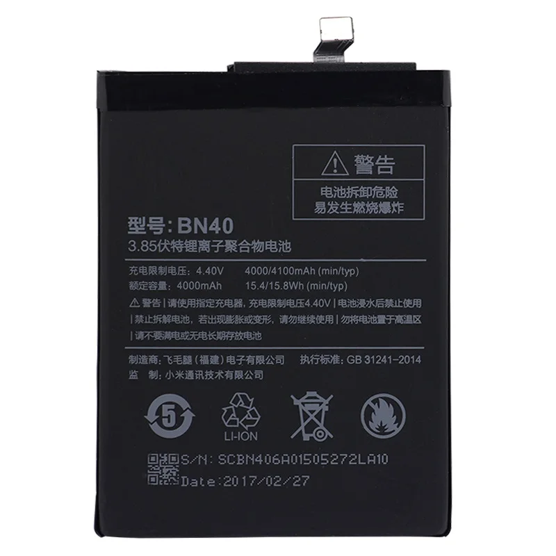 

Replacement Battery For Xiaomi Redmi 4 Pro Prime 3G RAM 32G ROM Edition Redrice 4 Hongmi 4 BN40 Genuine Battery 4000mAh