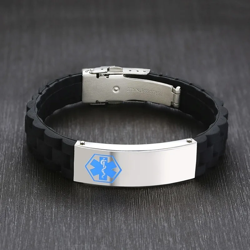 Черные силиконовые медицинские браслеты для мужчин резиновые ID и