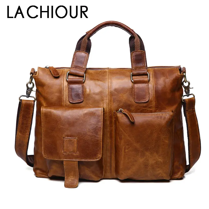 Men Genuine Leather Messenger Bag Male Vintage Handbag Office Laptop Shoulder Bags Tote Male Crossbody Briefcases Bag