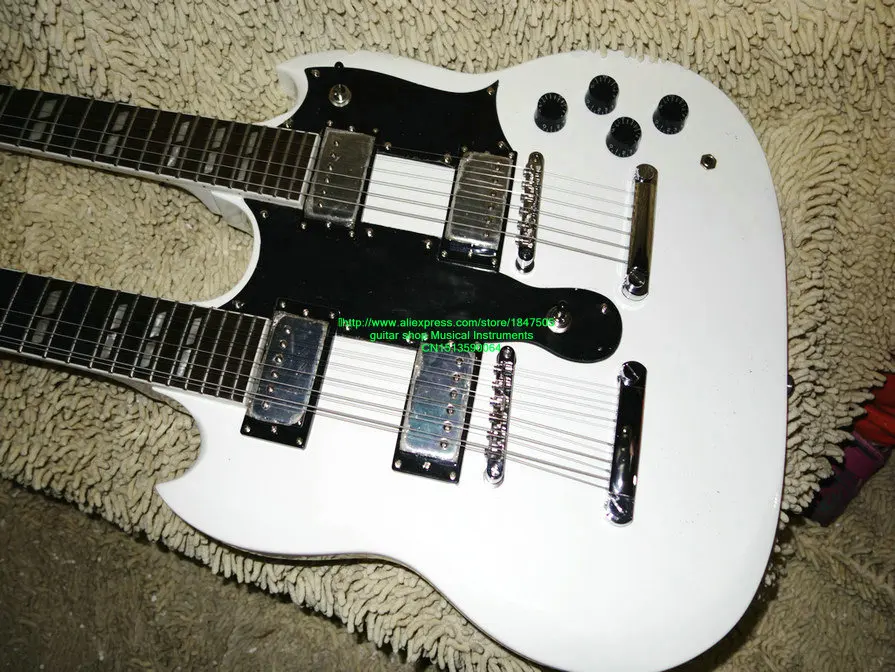 Белая Двойная Шея гитара Custom Shop двойная Шея электрогитара Новое поступление Гитара s