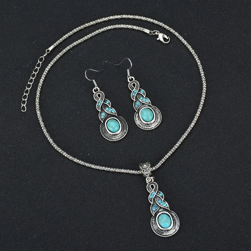 Богемное этническое ожерелье с модным голубым камнем подвеска павлином серьги