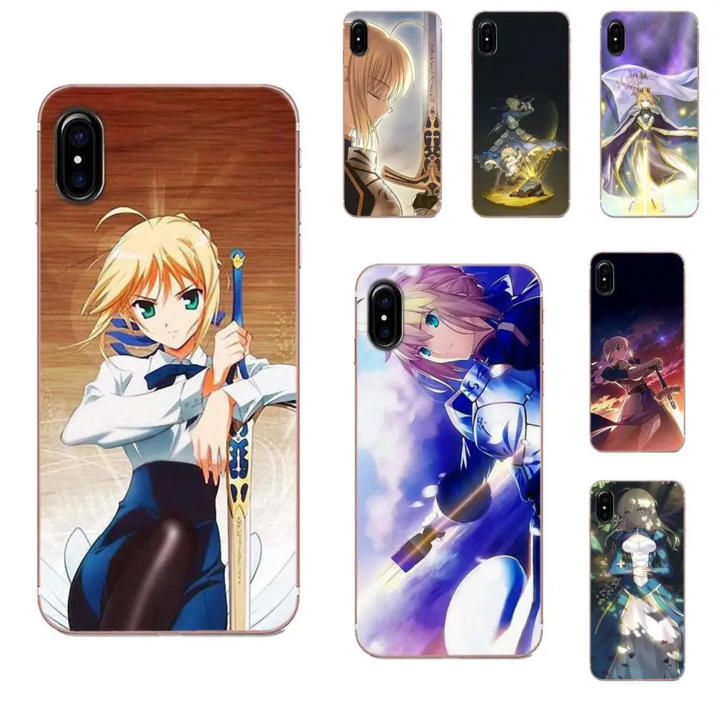 Мягкий ТПУ чехол для мобильного телефона аниме Fate Stay Night Saber Apple iPhone X XS Max XR 4 4S 5 5C 5S SE