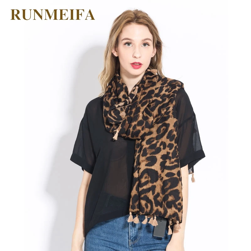 [RUNMEIFA] коллекция 2018 года Модный женский роскошный Теплый шарф с леопардовым