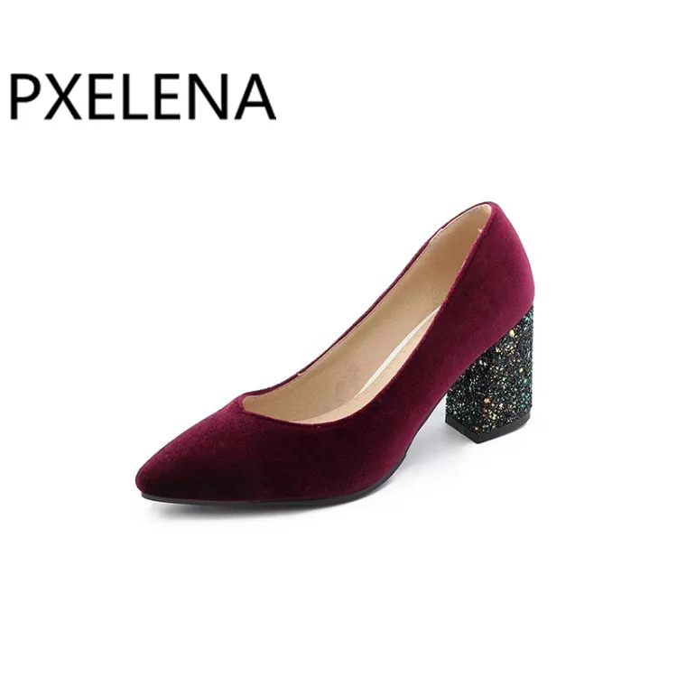 PXELENA велюровые классические женские туфли лодочки с Блестками Блестящие на