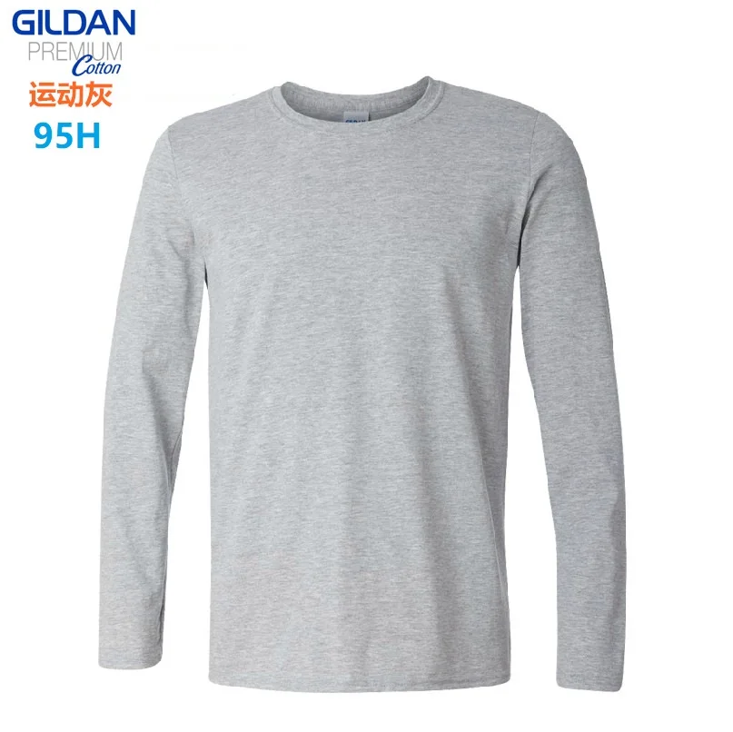 GILDAN 764000 Men 100% Cotton T-shirts Solid Long Sleeve O-Neck T Shirt Mens Tops Tees Basic Winter Autumn TShirts Male images - 6