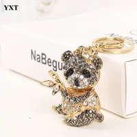 panda black bamboo lovely cute rhinestone crystal purse bag key chain pendent women in jewewlry best gift for friend