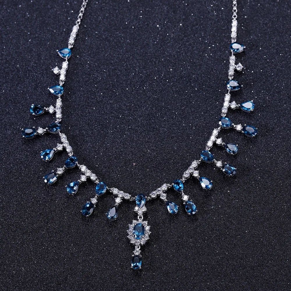 Балетное ожерелье GEM'S BALLET 14.6Ct, натуральный Лондонский голубой топаз, драгоценные камни, 925 пробы, серебряное ожерелье для женщин, роскошное свадебное ювелирное изделие