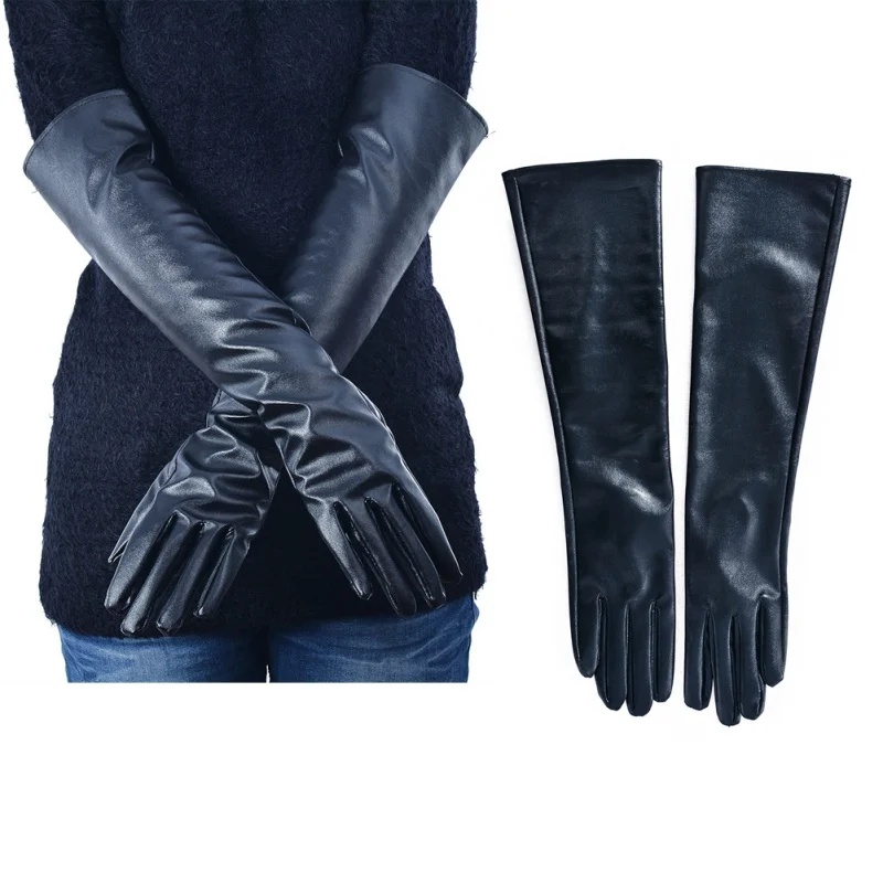 Женские перчатки из искусственной кожи зимние длинные теплые с подкладкой|leather