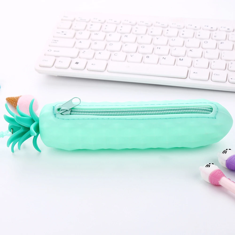Креативный чехол-карандаш с ананасом для девочек, Kawaii, силиконовый чехол для ручек, сумки для хранения, милые канцелярские принадлежности, офисные школьные принадлежности