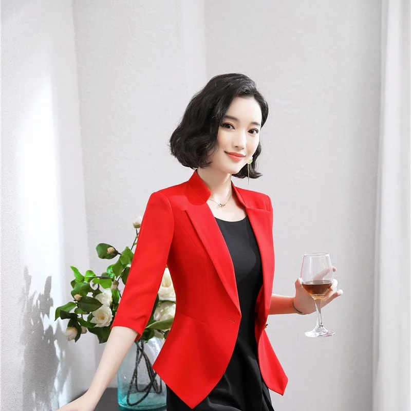 Новинка 2019 красные деловые блейзеры и куртки с рукавом до локтя женская одежда