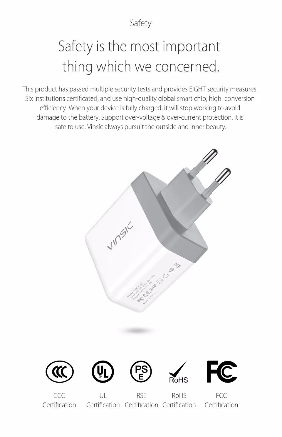 Vinsic Dual USB зарядное устройство для телефона 5 В/4.8A настенное зарядное устройство портативное умное зарядное устройство для iphone 8 Plus samsung Mi8 SE EU/US разъем