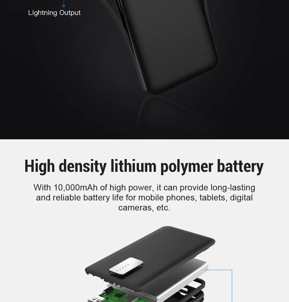 Cager 10000mAh power Bank 3A с кабелем внешняя батарея для iphone samsung usb type C вход с зарядным кабелем power bank