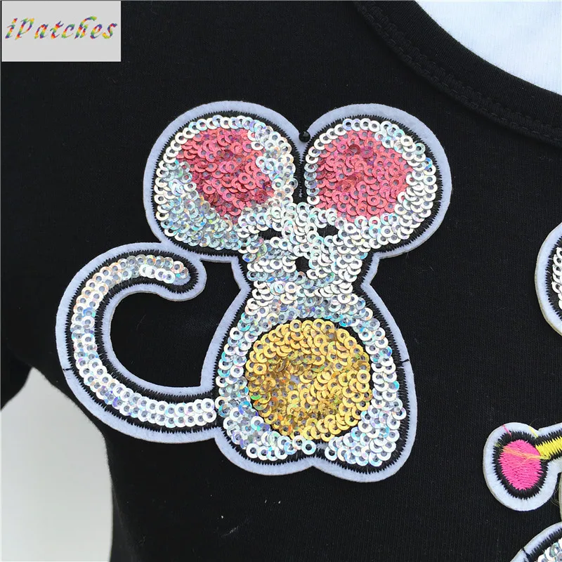 6 шт./компл. милый Блестящий патч в виде мыши железная аппликация для одежды сумки