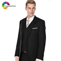 custom made black men suits for business groom tuxedos best man blazer terno masculino costume homme 3 pieces jacket pants vest