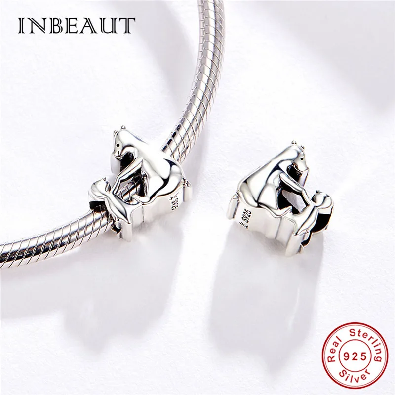 INBEAUT 100% серебряный браслет милый для мамы и ребенка с бусинами подходит бренда