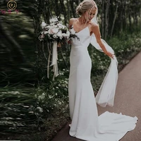 2019 simple mermaid wedding dresses elegant v neck plus size spaghetti straps robe de mariee satin bridal gowns vestido de noiva