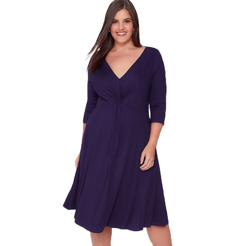 Платье макси с V образным вырезом однотонное|Женские платья| |