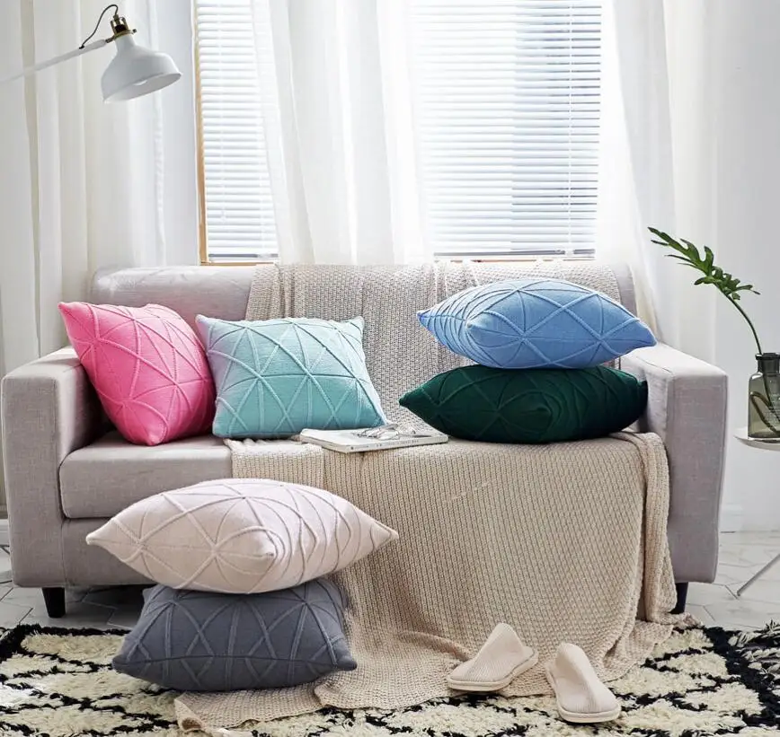 Розовый вязаный чехол для подушки синий вязаный диван-шезлонг lounge throw Наволочка Зеленый Вязание cojines Современная декоративная almofada