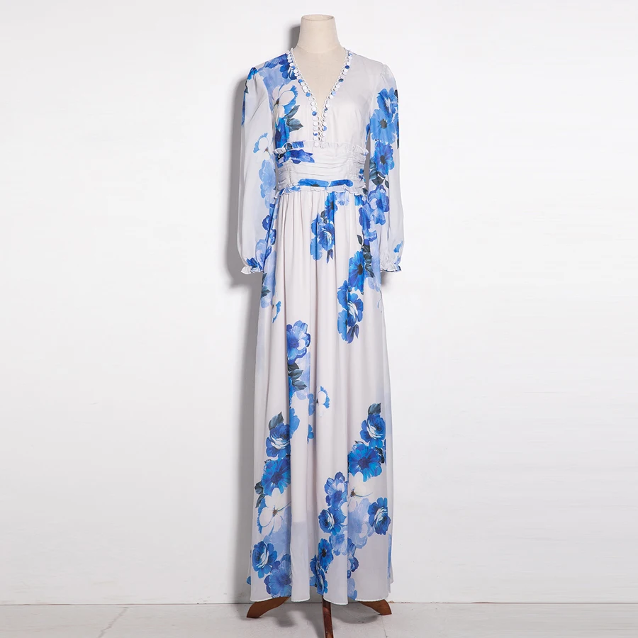 Платье для пляжа AELESEEN Designer Runway 2019 весна осень V-образный вырез цветочный длинное Femme Boho стиль пайетки сексуальное Vestido XXL.