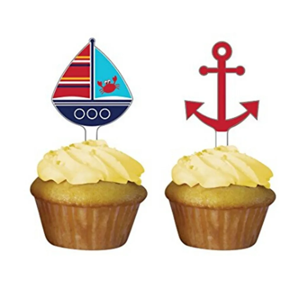 BOSHENG Ahoy Matey Baby Shower Cupcake Toppers 48 Per Pack | Дом и сад