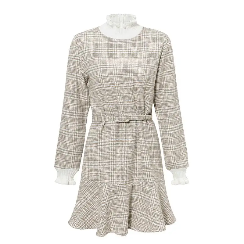 Женское твидовое платье Misswim элегантное винтажное с высоким воротником