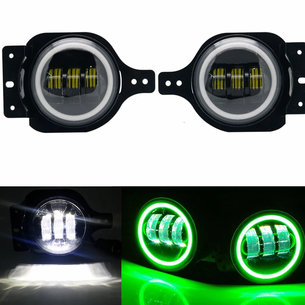 green DRL Светодиодный противотуманный фонарь Halo для Jeep Wrangler JL Chrysler Cruiser 4 дюйма светодиодный противотуманный фонарь для Jeep JL 10th anniversary бампер - Цвет: green DRL