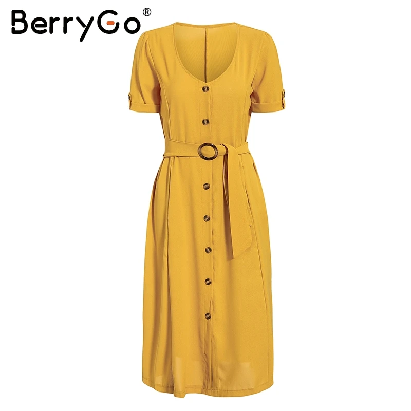 Женское платье в полоску BerryGo желтое Повседневное средней длины с треугольным