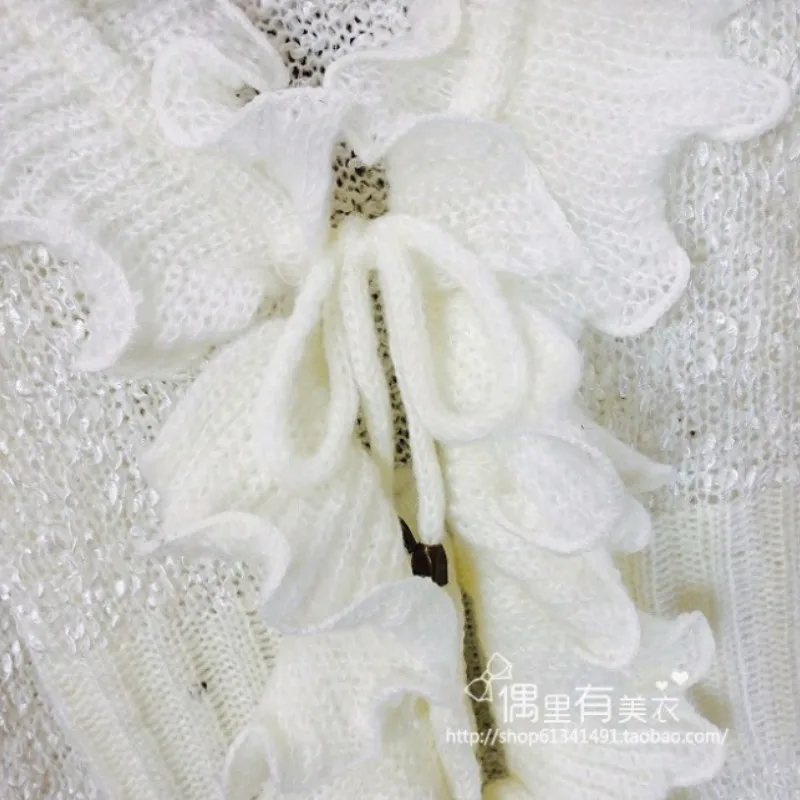 Sweet 3D Flowers ruffled Knitted Cardigan bow bright silk slim knit Hook sweater Pleated Lace Up Jacket Flare Sleeved Coat Tops |