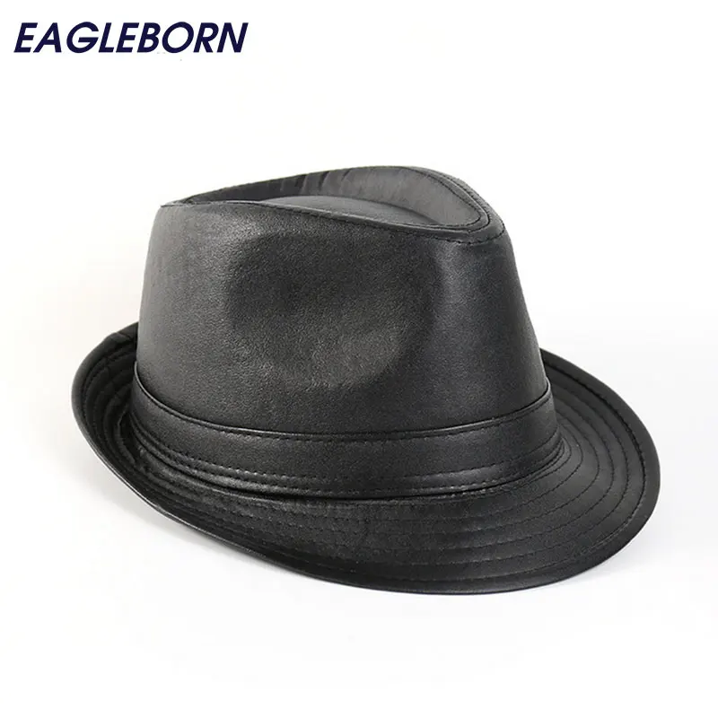 New design fashion Brief mens leather Fedora hats cap flat top gentleman Jazz Caps casquette Party Hat gorras chapeu church hats|fashion fedora|jazz